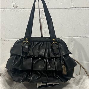 Moschino Black Leather Ruffle Handbag